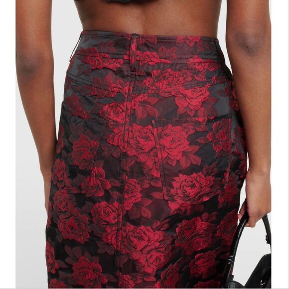 GANNI Floral Jacquard Maxi SKIRT Size 40 8 L High Risk Red Slit Pockets EUC - Picture 5 of 15